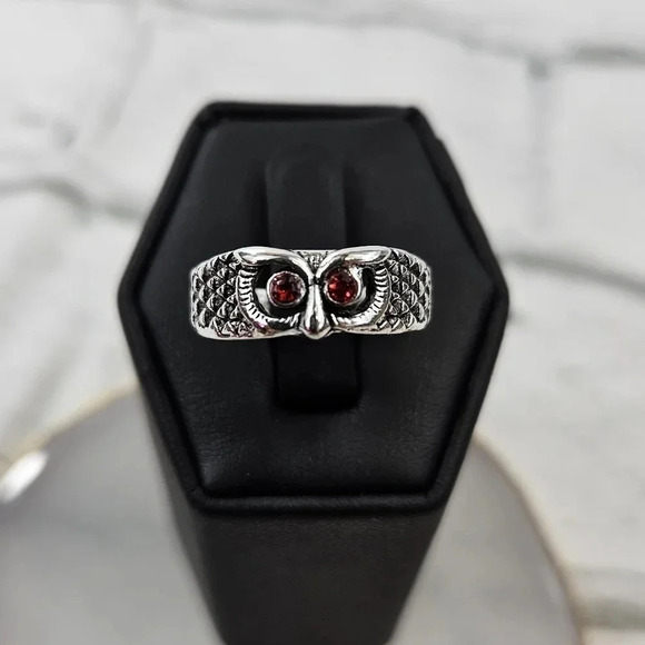 Red Eyed Owl Adjustable Fashion Ring A17 - Picture 8 of 13